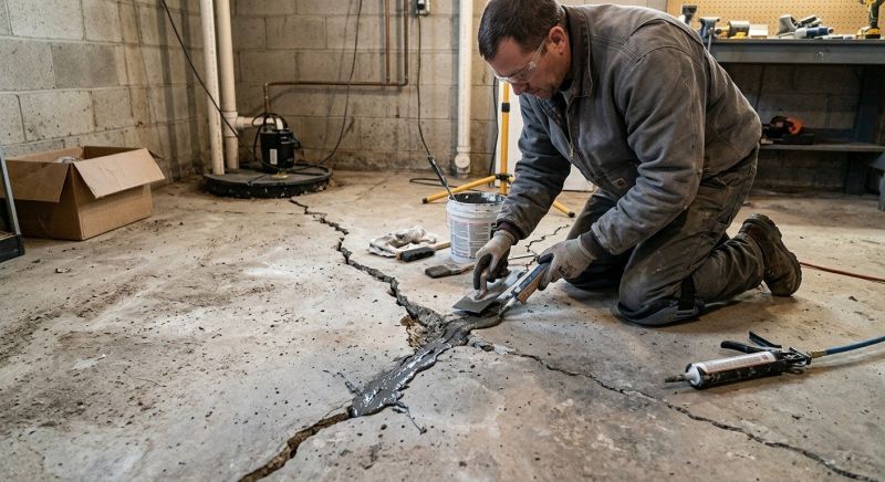 Cracked Basement Floor Repair in Abington, MA